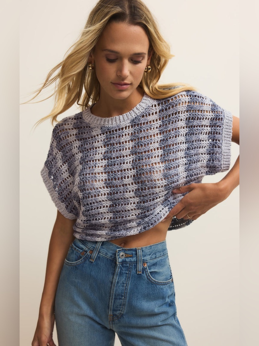 NWT Ballast Crochet Striped Top in Calypso Blue Indigo